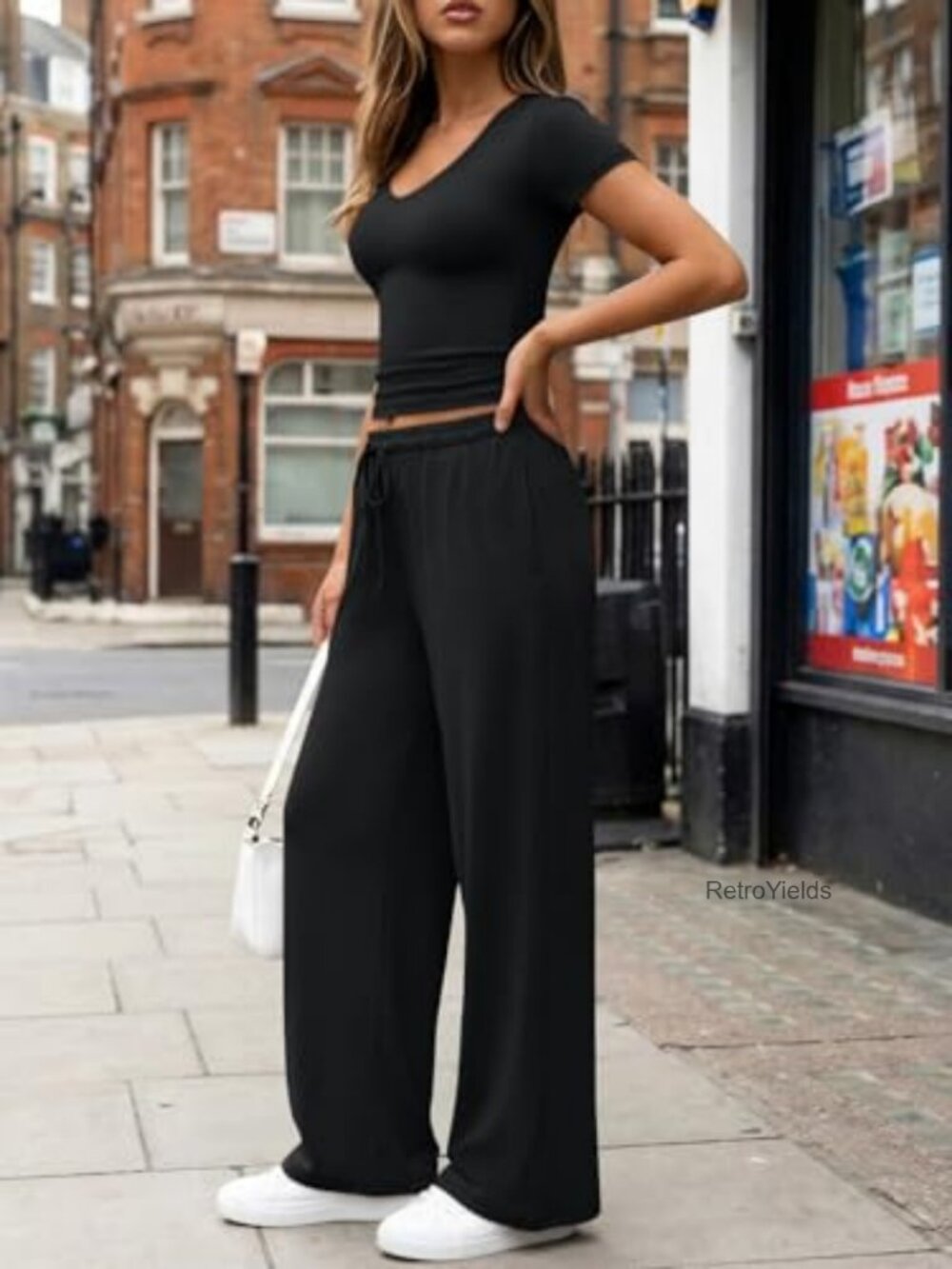 2 Piece Loungewear Sets for Women 92% Rayon 8% Spandex Wide Leg Pants with V - Picture 2 of 6